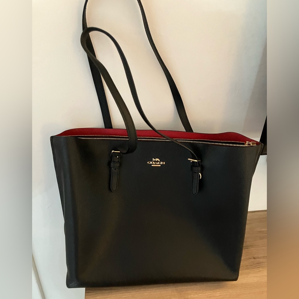 Coach Black Tote with Red Interior